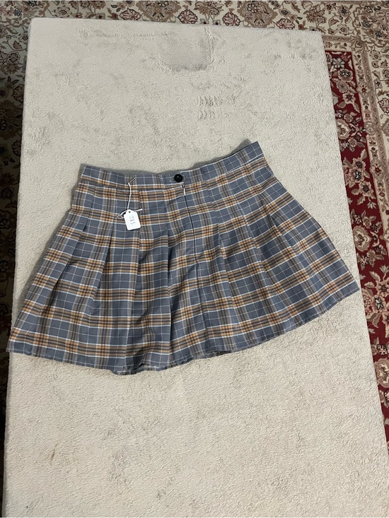 None Dresses & Skirts - Preppy Plaid Mini Skirt in Gray and Tan - Women's Skirt size 30x15
